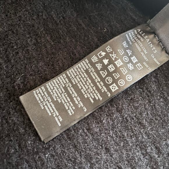 All Saints Ashley Black Tassel Tweed Open Wool Jacket Size Medium - Picture 9 of 11